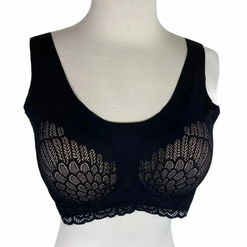 Sexy black lace molded cup XXL Sports bra